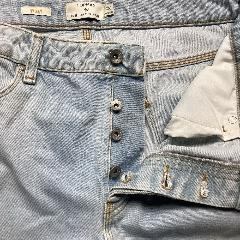 Topman Light Wash Distressed Skinny Jeans 36 Button Fly Grunge Y2K Rocker